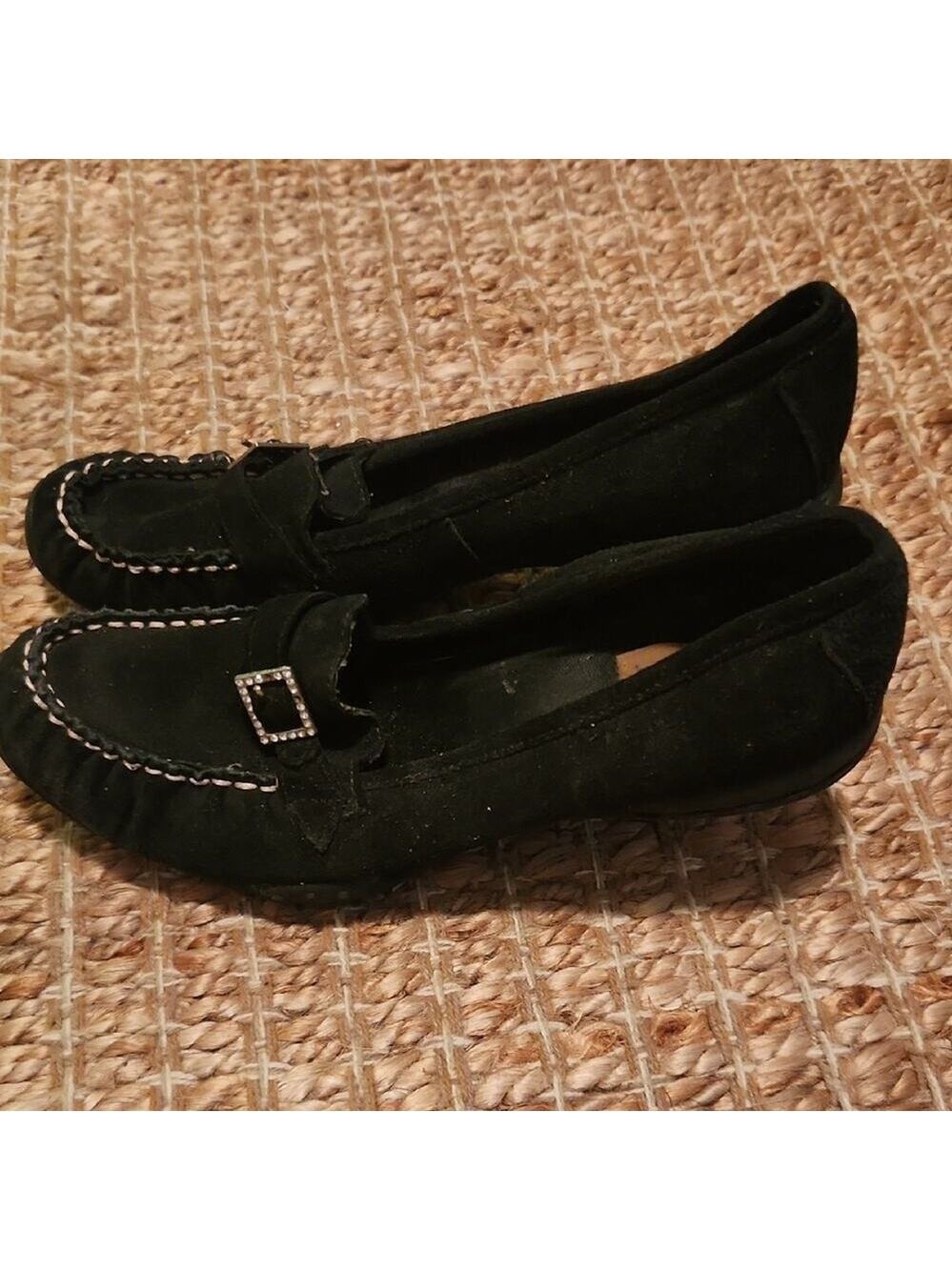Vintage Y2k Bakers Black Suede Kitten Heels with Silver Buckle